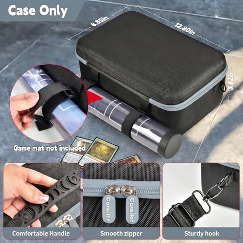 casmilee Deck Box Carrying Case for MTG/TCG Cards with Playmat Straps | 6 Adjustable Dividers, Mesh Pocket, Shoulder Strap, Holds Deck Boxes, Dice and Playmat, Case Only - color: Grey