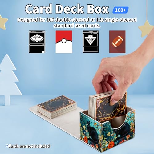 for MTG Commander Deck Box,Card Deck Box for Trading Yugioh MTG,Fits 100 Double Sleeved Cards,PU Leather Strong Magnet Case for Magic Commander TCG CCG,Cat Flower - color: Cat Flower