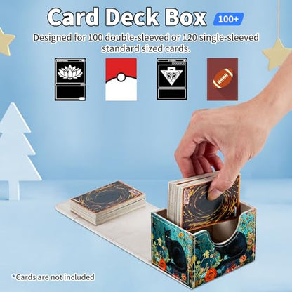 for MTG Commander Deck Box,Card Deck Box for Trading Yugioh MTG,Fits 100 Double Sleeved Cards,PU Leather Strong Magnet Case for Magic Commander TCG CCG,Cat Flower - color: Cat Flower