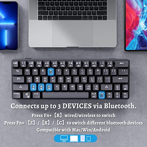 DIERYA DK63N 60% Wireless Wired Mechanical Gaming Keyboard, RGB Backlit Bluetooth Keyboard with Arrow Keys, 63 Keys Ultra-Compact, Programmable Brown Switch for Windows Laptop PC Mac