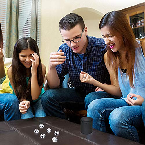 Felt Lined Professional Dice Cup with 6 Dices Quiet for Yahtzee Game | Quiet felt-lined dice cup with sturdy construction and premium look, ideal for Yahtzee, Farkle and other dice games - color: Black