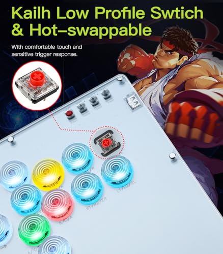 TiMOVO Arcade Stick Leverless 16 Key All-Button Controller | Turbo Function, Custom RGB, for Switch/PC/PS4/PS3/Steam Deck, Hot Swap, SOCD - color: White