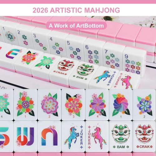 American Mahjong Tile Set - 168 Engraved Mah jongg Tiles Game Sets - Pink Complete Cute Mah Jong, Beautiful Pretty 1.2” Majong Only, 3D Carving Mahjongg with Bag and Dice Accessories (Pink) - color: Pink