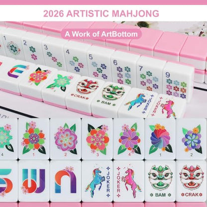 American Mahjong Tile Set - 168 Engraved Mah jongg Tiles Game Sets - Pink Complete Cute Mah Jong, Beautiful Pretty 1.2” Majong Only, 3D Carving Mahjongg with Bag and Dice Accessories (Pink) - color: Pink