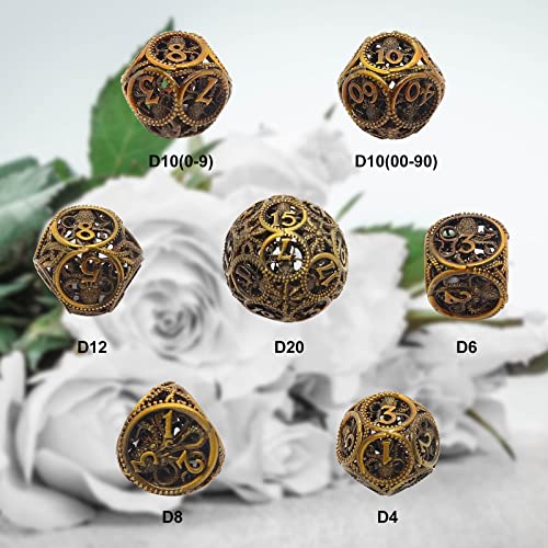 DND Dice,Hollow D&D Metal Dice,Unique Round Ball Design Octopus Dice with Gift Box for Dungeons & Dragon Gaming,7 PCs Steampunk Polyhedral D and D Dic(Ball Octopus Ancient Gold) - color: Ball Octopus Ancient Gold