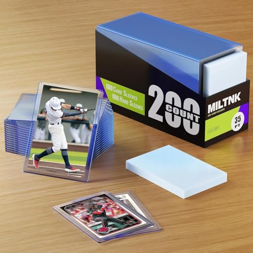 200 Card Sleeves Hard Plastic, Baseball Top Card Holder, Trading Cards Cases Protectors for Sports Football PKM TCG MTG Game Cards (100 Hard Sleeve + 100 Soft Sleeve) - size: 100 Hard Sleeves + 100 Soft Sleeves