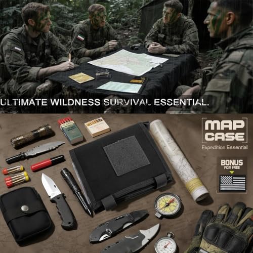 Military Map Case & Tactical Map Pouch with MOLLE, Waterproof TPU Holder | 13"x10" Clear Viewing Area, Foldable Design, 1000D Oxford, Land Navigation Kit for Hiking & Patrol - color: Black