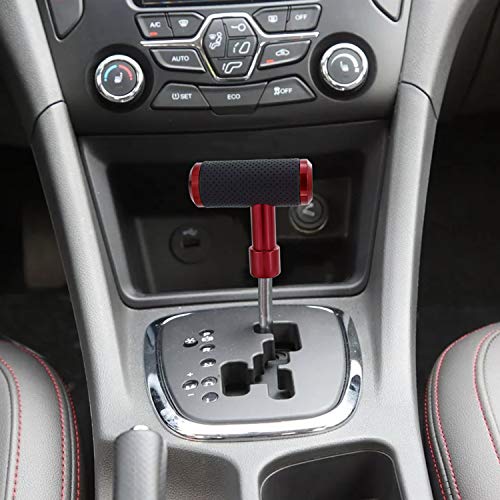T Handle Shifter Car Knob, Joystick Style Alloy Cover with Leather Gear Stick Lever Shift Fit Most Automatic Manual Transmissions, Red-Black - color: red-black