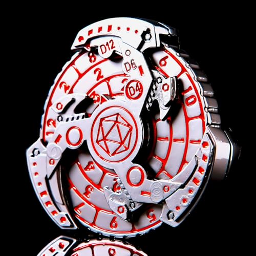 7-in-1 DND Dice Set, Rotate Metal Rotate Dungeons and Dragons DND Compass Dice, Cool RPG Role Playing Table Game Dice（Sliver Black） - color: Mechanical-black Red