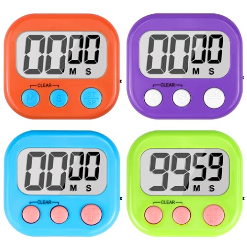 Digital Timer for Kids Teacher Supplies Classroom Timer for Study Learning Management Kitchen Work Exercise-4Pack Blue Green Orange Purple - color: Blue Green Orange Purple