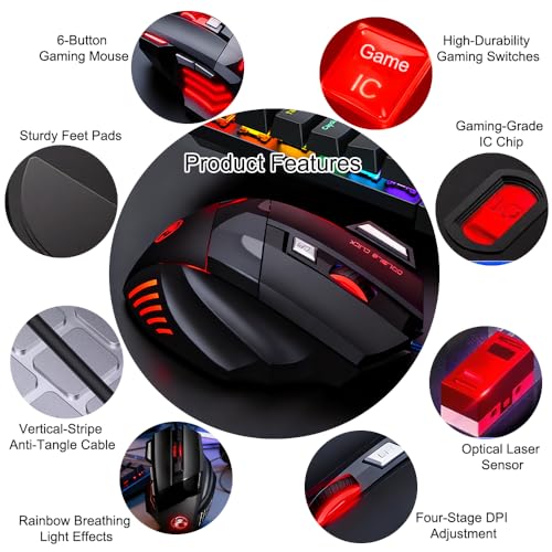 High Performance Wired Gaming Mouse, 3200 DPI, RGB, Adjustable Weights for PC Laptop - Black
