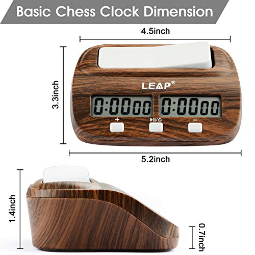 LEAP Chess Clock Digital Chess Timer for Chess Board Game (Official Store) | Professional Time control, Count up/down, Alarm, Energy save, Woodgrain Finish, Timer for 2 Board Games