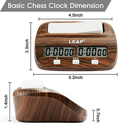 LEAP Chess Clock Digital Chess Timer for Chess Board Game (Official Store) | Professional Time control, Count up/down, Alarm, Energy save, Woodgrain Finish, Timer for 2 Board Games