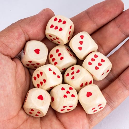10PCS 16mm D6 Dice Set Heart Wooden 6 Sided Dice for D&D Board Games | Leather Storage Bag, DM Gift, for Dungeons and Dragons Role Playing Games - color: D6-heart