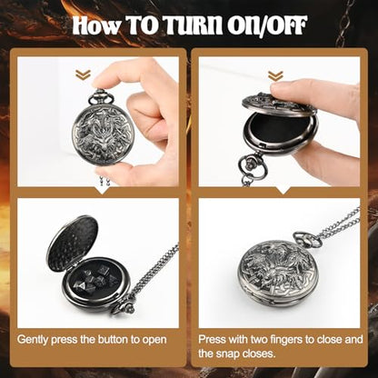 D&D Dice Set,7PCS Metal Dice for Dungeons and Dragons,Mini Dice Set with Pocket Watch Case,Role Playing Board Games Accessories (Dragon, Ancient Silver) - color: Ancient Silver, style: Dragon