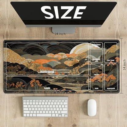 MTG Playmat with Zones, TCG Card Game Play Mat with Stitched Edges, Non-Slip Rubber Base Gaming Desk Mat, Smooth Surface 24 x 14 Inch, Japanese Abstract Art - color: Japanese Abstract Art, size: Zone 1