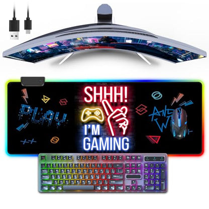 RGB Mouse Pad, Gaming Mousepad with 13 LED Light Modes | Large Mouse Mat with Non-Slip Rubber Base for Computer Keyboard Desk, 31.5X11.8inch - color: Black-a