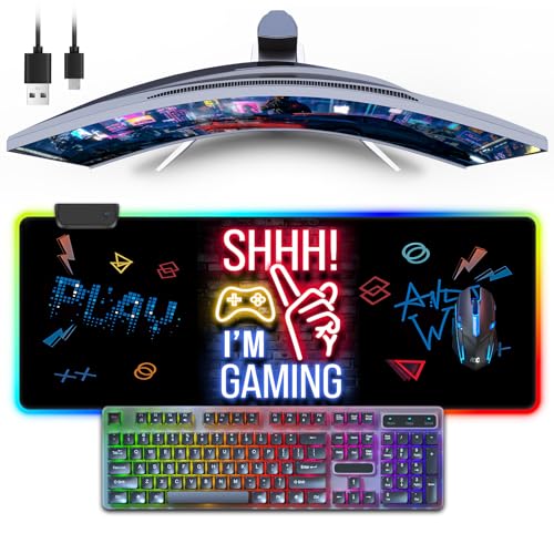 RGB Mouse Pad, Gaming Mousepad with 13 LED Light Modes | Large Mouse Mat with Non-Slip Rubber Base for Computer Keyboard Desk, 31.5X11.8inch - color: Black-a