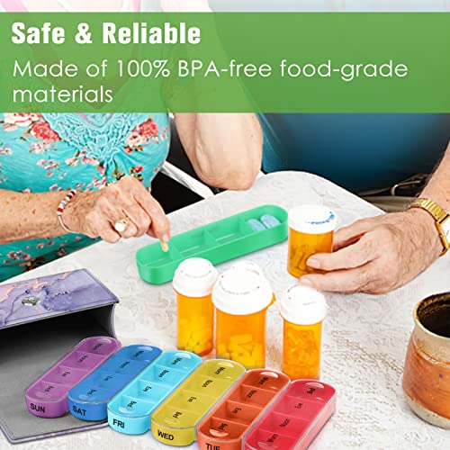 FINPAC Weekly Pill Organizers 4 Times A Day, Slide Open PU Leather Case Travel Pill Vitamin Medicine Reminder and Planner with Name Card for Morning| Afternoon| Evening| Bedtime (Lilac Marble) - color: Lilac Marble