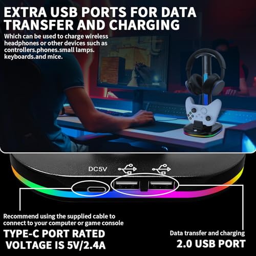 Xbox Headphone Stand with Controller Charger, RGB Xbox Controller Charging Station Headset Stand for Xbox Series X/S/One/One X/One S Charging, Equipped with 1 * 5180mWh Rechargeable Xbox Battery Pack