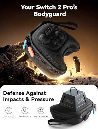 JSAUX Case for Nintendo Switch Pro / Switch 2 Pro Controller, 6 Thumb Grips | Slim Case, Hard Shell Travel Carrying Case, Portable Protective Bag with All Around Protection, Includes 6 Thumb Grips, Black - color: Slim Design + 6 Thumb Grips