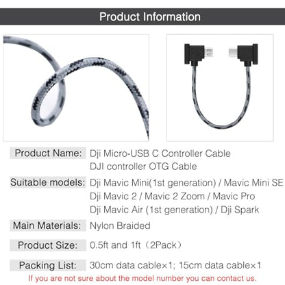 1FT+0.5FT(2 pack) Micro to USB C Remote Controller Cable for IPhone 17/16/16e/15 Pro Max, DJI Mavic Mini SE, Mavic 2 Pro/Zoom/Air, Mavic Pro, Spark, DJI Drone to Tablet Cable OTG Data Cord Accessories - style: Micro to USB C