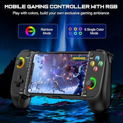 GIGEEKNY Phone Controller for iPhone/Android Support Phone Case, Mobile Game Controller with Led Light, Upgraded Joysticks, Turbo