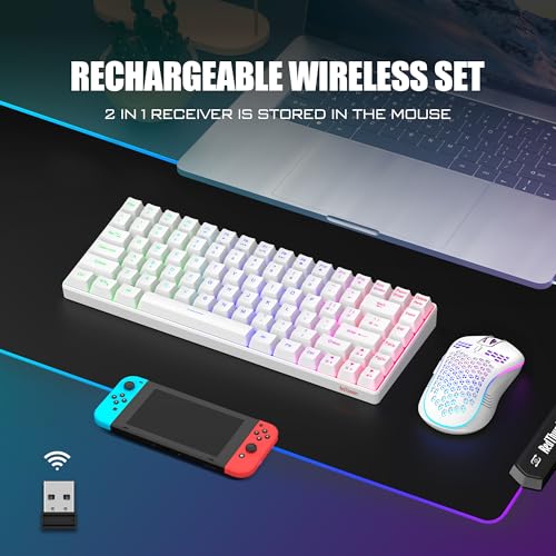 RedThunder K84 Wireless Keyboard and Mouse Combo, Rainbow Backlit Rechargeable Battery, 75% Layout TKL Ultra Compact Gaming Keyboard & Lightweight 3200 DPI Honeycomb Optical Mouse (White) - color: White