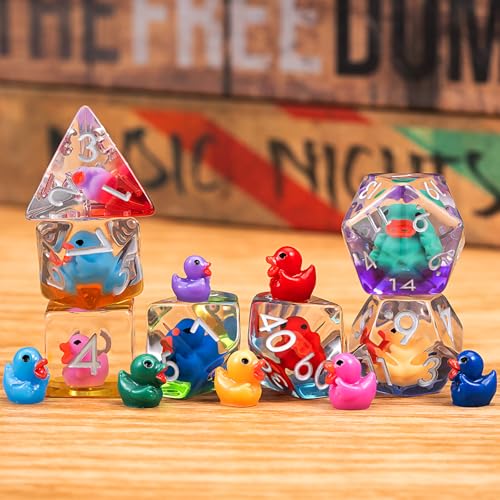 Duck Resin D&D Dice Set, 7-Piece DND Polyhedral Dice (D4, D6, D8, D10, D12, D20, D%) Dungeons and Dragons Dice Set - color: Duck-seven Colored
