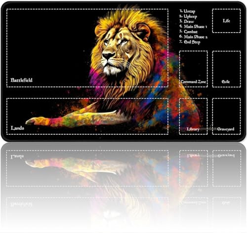 Playmat for MTG Magic Size 24x14 Inch Game Mats Tabletop Magic Play Mats,Premium Smooth Rubber Surface, Mousepad Compatible Qindaiwen for MTG RPG CCG Trading Card Game Play mats, Colorful Lion - color: Colorful Lion, size: playmat with zones