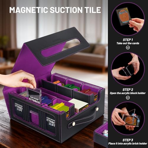 Commander Deck Box with Handle, Trading Card Storage Box for MTG&TCG.7 in 1 MTG Deck Box with 6 Toploaders, 6 Stoppers, 10 Colorful Dividers. (Black& Purple, 7 IN 1) - color: Black& Purple