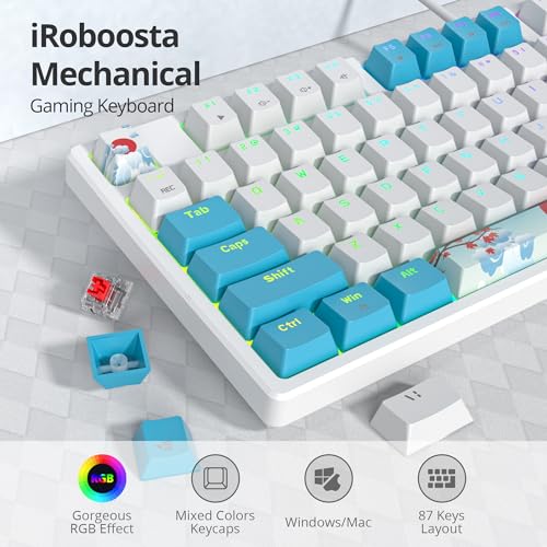 75% Mechanical Gaming Keyboard with Red Switch, RGB LED Backlit Keyboard White and Blue, 87 Keys Compact TKL Wired Computer Keyboard for Windows Laptop PC Gamer (87 Sea) - color: 87 Sea/Red Switch