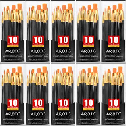 AROIC Paint Brush Set, 10 Pack 100 Pcs Acrylic Paint Brushes Artist Paint Brushes for Oil Watercolor Acrylic Face Rock Painting（Black） - size: 100pcs-black
