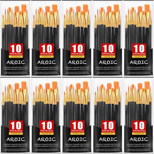 AROIC Paint Brush Set, 10 Pack 100 Pcs Acrylic Paint Brushes Artist Paint Brushes for Oil Watercolor Acrylic Face Rock Painting（Black） - size: 100pcs-black