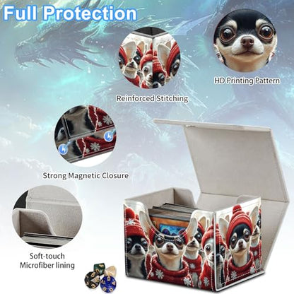 Dogs in Winter Hats Deck Box for MTG Commander | Holds 100+ Double-Sleeved Cards | Strong Magnetic TCG Card Case for Collectible Games - color: Dogs in Winter Hats