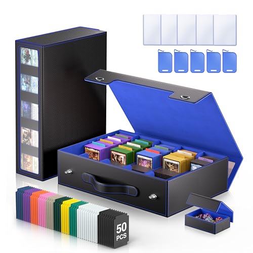 Trading Card Storage Box 3900+ with Handle, Black Blue | 5-Row MTG Card Case with Metal Latch & Commander Display,Top Loaders Organizer Deck Box for TCG PTCG Sports Cards - color: Black Blue, size: 3900+ with Handle & Metal Latch