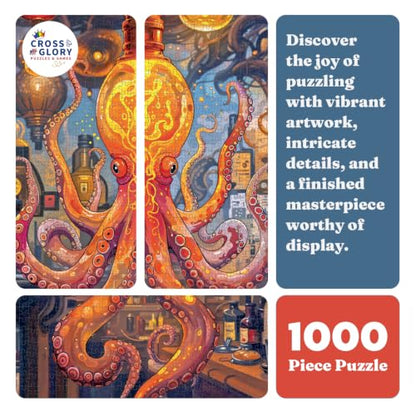 Cross & Glory | 1000 Piece Jigsaw Puzzles for Adults | Octopus Alchemy | The Lava Experiment | Lava Lamp Octopus Puzzle 1000 Pieces | Satin Finish Ocean Puzzle for Adults | Ages 14+ - color: Octopus Alchemy