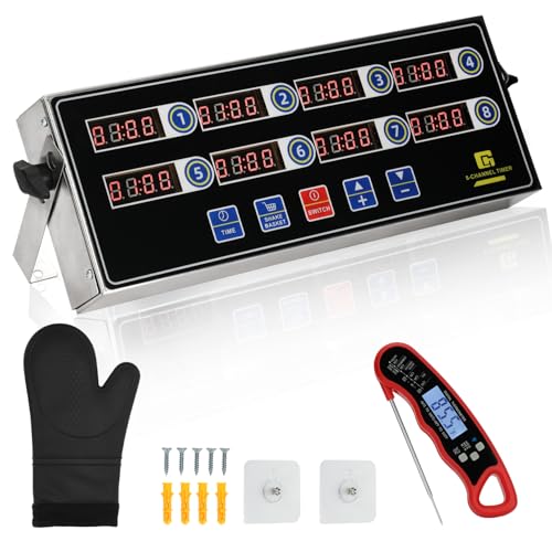 Commercial Kitchen Timer for Cooking, 8 Channel Timer Restaurant Kitchen Supplies, Heavy-Duty Timer - Stainless Steel | Digital LED Technology | Reminder Function | Loud Alarm - size: 8 channel