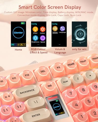 Keymatic Foundation Mechanical Keyboard,98% Pink Creamy Keyboard Gaming Keyboard,3 Mode with Multimedia Screen,RGB Backlit,Jelly MOA Profile keycaps for Win/Mac,Pink - color: Pink