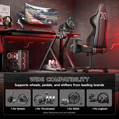 ARES WING Foldable Sim Racing Wheel Stand with Chair Fixing, Compact Design | Racing Simulator Cockpit Compatible with Logitech G29 G920 G923, Fanatec, Thrustmaster, Moza, Simagic, Racing Games Equipment - size: Stand with Chair Fixing