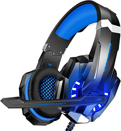 BlueFire Stereo Gaming Headset for PS4, PS5, PC, Xbox One, Noise Cancelling Over Ear Headphones with Mic, LED Light, Bass Surround, Soft Memory Earmuffs for Laptop Nintendo Switch Games (Blue) - color: Blue