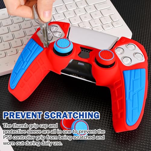 DLseego Protective Cover for PS5 Controller, Soft Silicone Ergonomic Anti-Slip Controller Case Skin with 4 PCS Thumb Stick Grip Caps - Red - color: Red