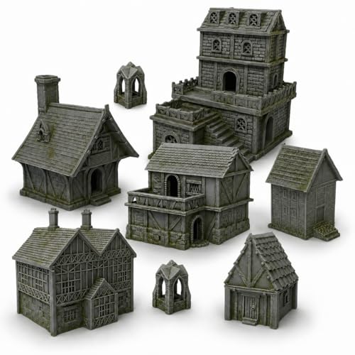 HAUTICO Tabletop Miniature Little Town Building Terrains for RPG War Games - 18mm Scale Scenery with Medieval Style, Dioramas Building Set, Paintable