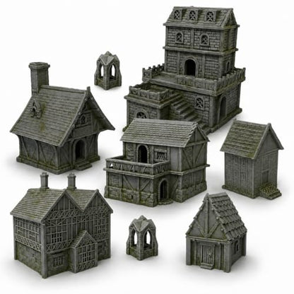 HAUTICO Tabletop Miniature Little Town Building Terrains for RPG War Games - 18mm Scale Scenery with Medieval Style, Dioramas Building Set, Paintable