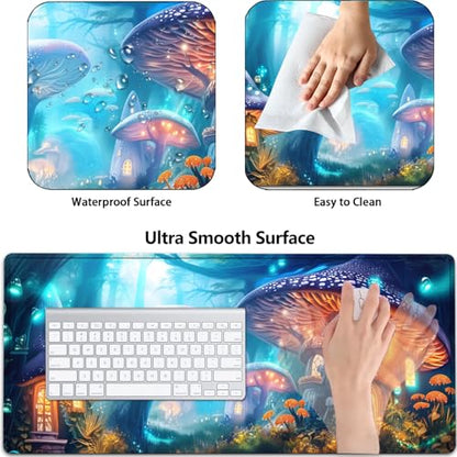 Large Gaming Mouse Pad+ Keyboard Wrist Rest Set, Ergonomics Memory Foam Mouse Mat Wrist Rest Support for Home Office, Waterproof Extended Mousepad 31.5x11.8in, Magic Mushroom Castle Desk Pad - color: Yvb-mousepad-9-f-154