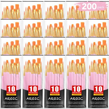 Acrylic Paint Brush Set, 20 Packs/200 pcs Nylon Hair Brushes | Oil and Watercolor, Perfect Suit of Art Painting, Best Present for Painting Pink - size: 200pcs-pink