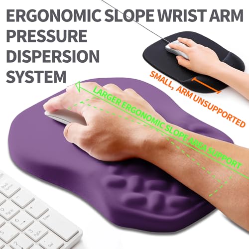 Ergonomic Slope Mouse Pad Wrist Support, Wrist Rest Mousepad for Carpal Tunnel Pain Relief with Massage Bulge and Slow Rebound Memory Foam (12x8 inch, Deep Purple) - color: Am030-deep Purple