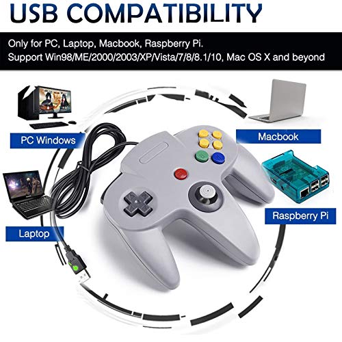 miadore 2 Pack USB Wired N64 Controller, Classic N64 PC Gamepad Joystick Controller for Windows PC MAC Linux Raspberry Pi 3 (Black/Gray) - color: Black/Gray