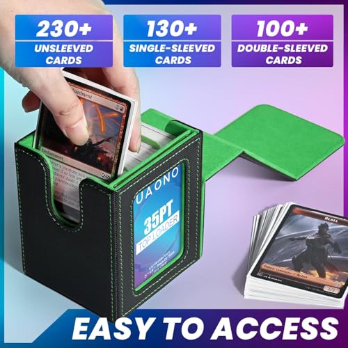 UAONO Card Deck Box for MTG Commander, Fits 100 Double-Sleeved Cards | Independent Commander Display, Magnetic Deck Case for Magic the Gathering TCG, 2 Dividers & 1 Top Loader (Black/Green) - color: A-Black&Dark Green