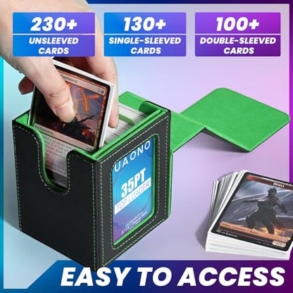 UAONO Card Deck Box for MTG Commander, Fits 100 Double-Sleeved Cards | Independent Commander Display, Magnetic Deck Case for Magic the Gathering TCG, 2 Dividers & 1 Top Loader (Black/Green) - color: A-Black&Dark Green